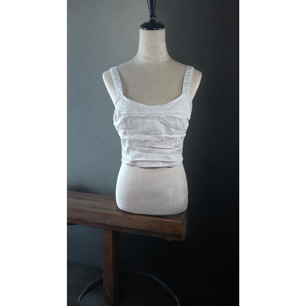 Forever 21 White Zip Up Crop Top Tank Corset Style Size L